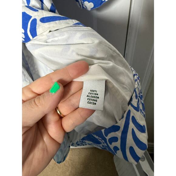 Tibi Women's Blue White Floral Cotton Classic Chic Wrap Mini Dress Size 6 - Picture 6 of 9